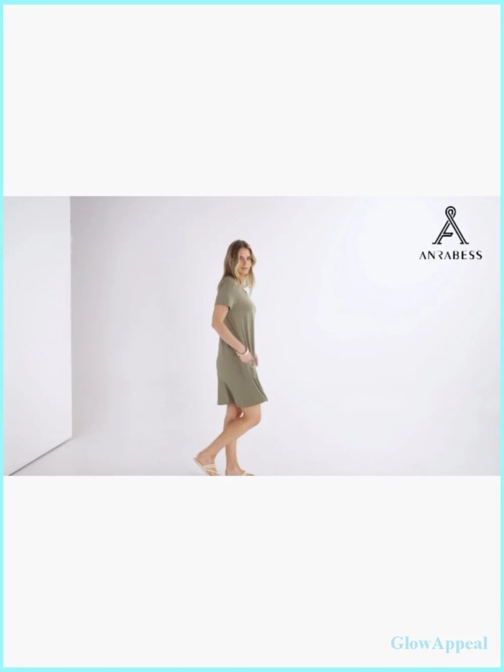 Women's V Neck Short Sleeve Flowy Mini Dress with Pockets